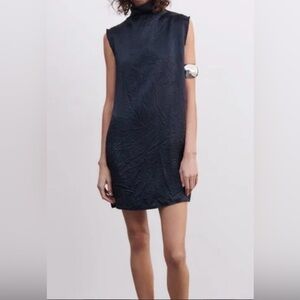 ZARA Black Satin Mock Neck Dress size M